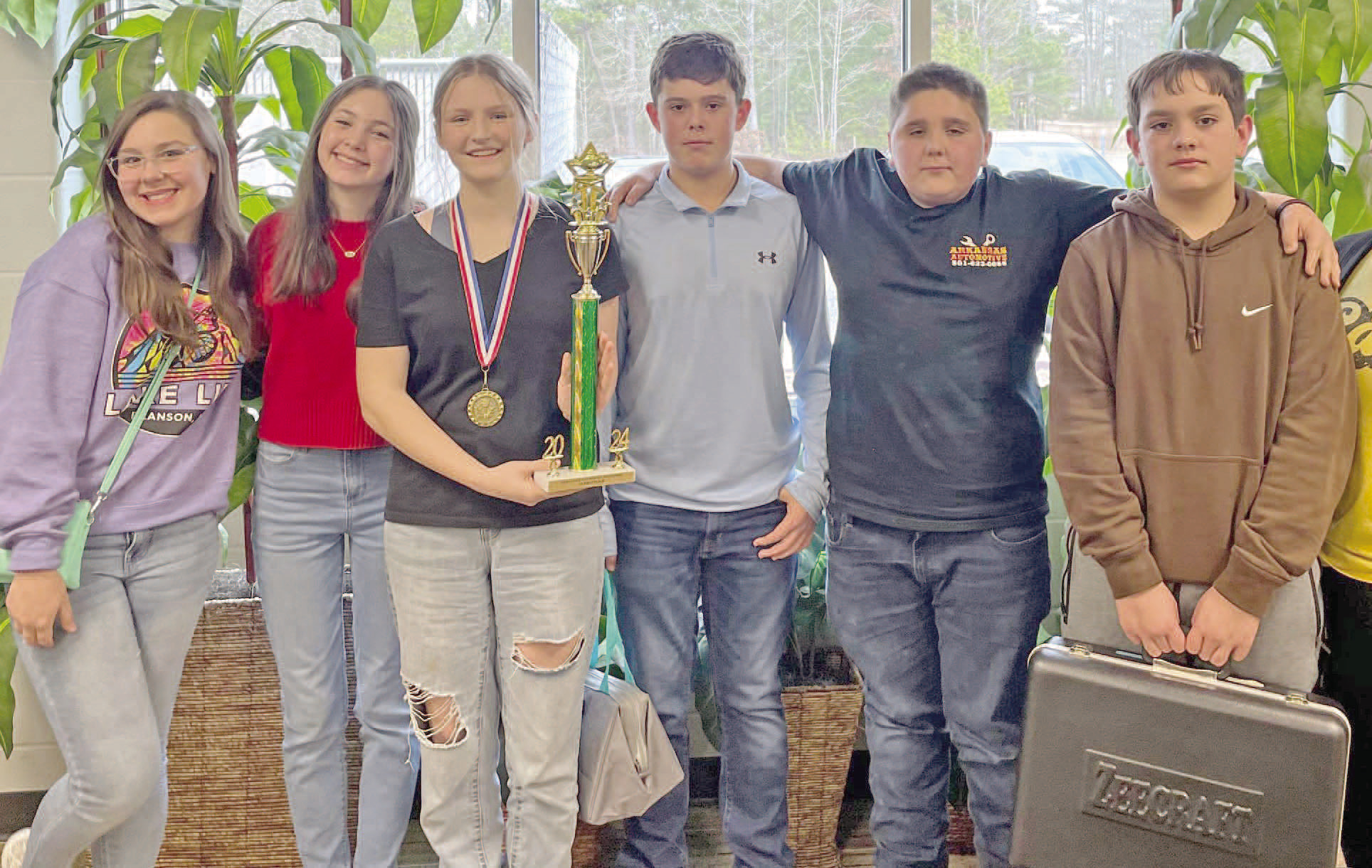 RISON QUIZ BOWL WINS REGIONAL JUNIOR HIGH TOURNAMENT - The Riso n Junior High Quiz Bowl team won first place at the AGQBA Regional Tournament 2A. Millie Montgomery was named the MVP and All-Star of the tournament. The team qualifies for the state tournament. Pictured are (left to right) Paige Tidwell, Elin Bradley, Millie Montgomery, Hugh Morrison, Harper Robinson and Gibson Terry.