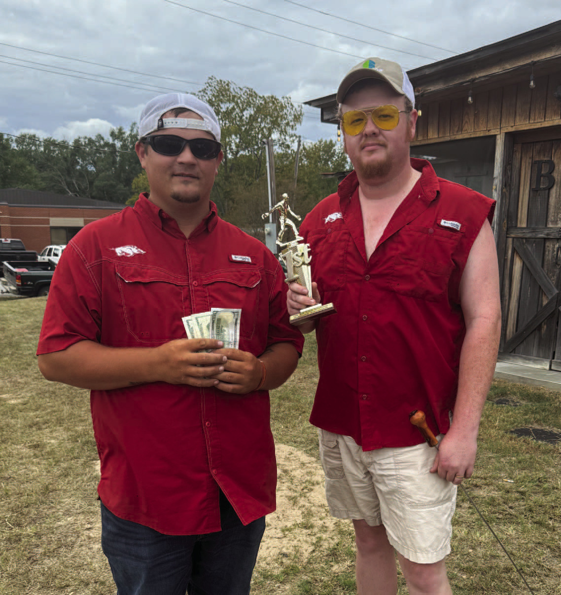 TROPHY WINNER - Walter Steitler and Mark Addison won first place in the Joe Cook Memorial Horseshoe Tournament held during Saturday's Rison in the Fall Festival.