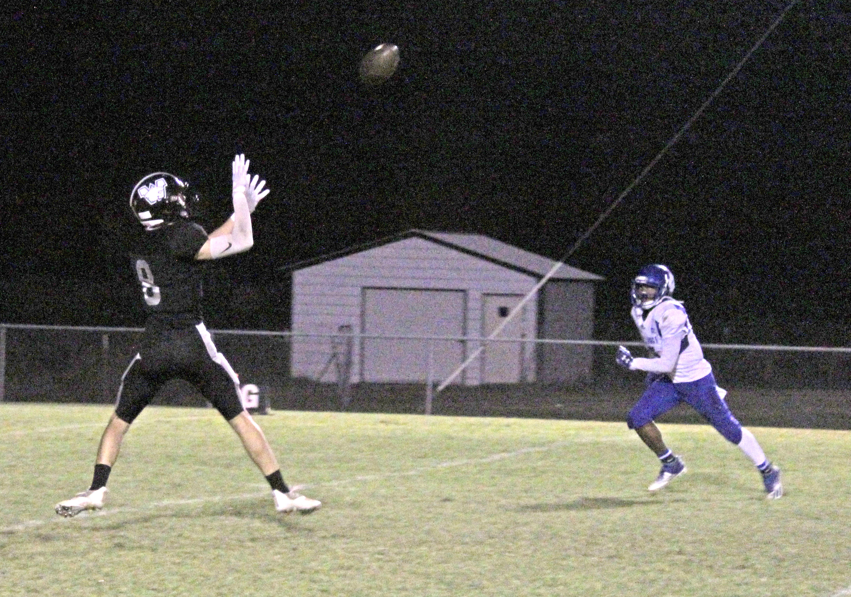 JOHNSON EMERGING AS TARGET - Woodlawn junior tight end Aiden Johnson prepares to pull in a 24-yard touchdown pass from quarterback Jaxson Martin late in the second quarter to extend the Bears’ lead to 36-14. Johnson is beginning to establish himself as a dependable target in the passing game after hauling in two passes for 50 yards against Strong as well as catching a two-point conversion. 