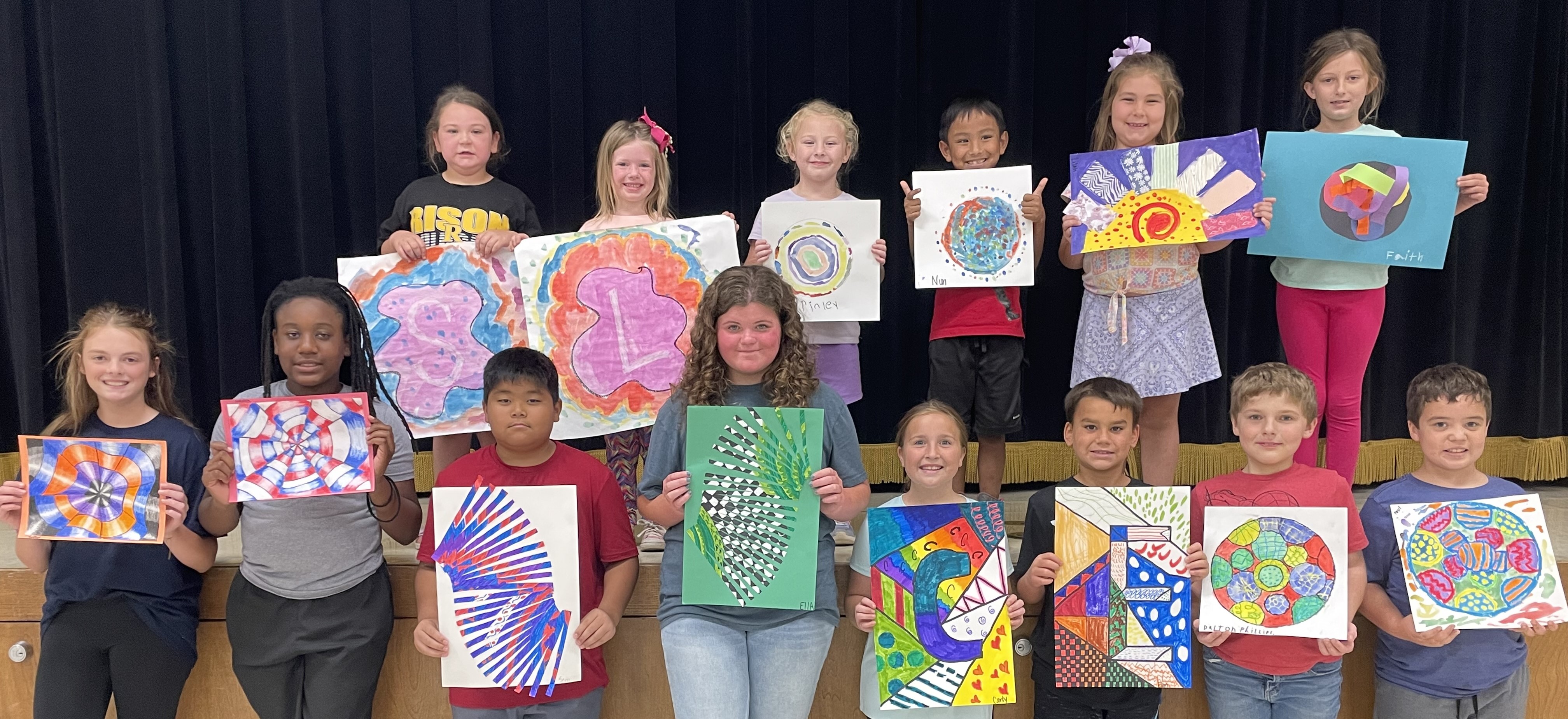 RISON ELEMENTARY ARTISTS OF THE MONTH - Bottom row L to R: Taylor Morris, Raphael Caldwell, Samuel Mang, Ella Peyton, Carly Greenlee, Ean Rhodes, Dalton Phillips, and Paul Bray; Top Row L to R: Sawyer Easterling, Lucy Leopard, Brinley Johnson, Nun Fambawl, Lilah Tidwell, and Faith Hoover.