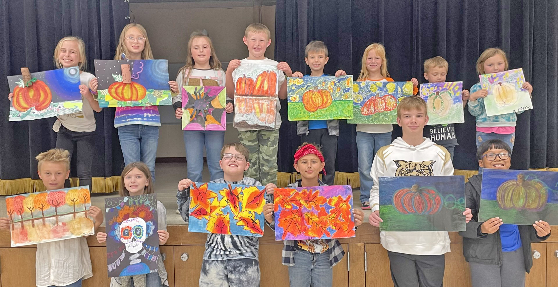 RISON ELEMENTARY ARTISTS OF THE MONTH - Bottom row, left to right: Cannon Taylor, Maddye Cothran, Brentley Compton, Weston Reed, Payne Prescott, Alfa Lodua; top row, left to right: Rayleigh Lloyd, Kaleigh Walters, Belle Brown, Corbyn Gazaway, Knox Lephiew, Kendal Fisler, Cylas Berry, Emma Miller.
