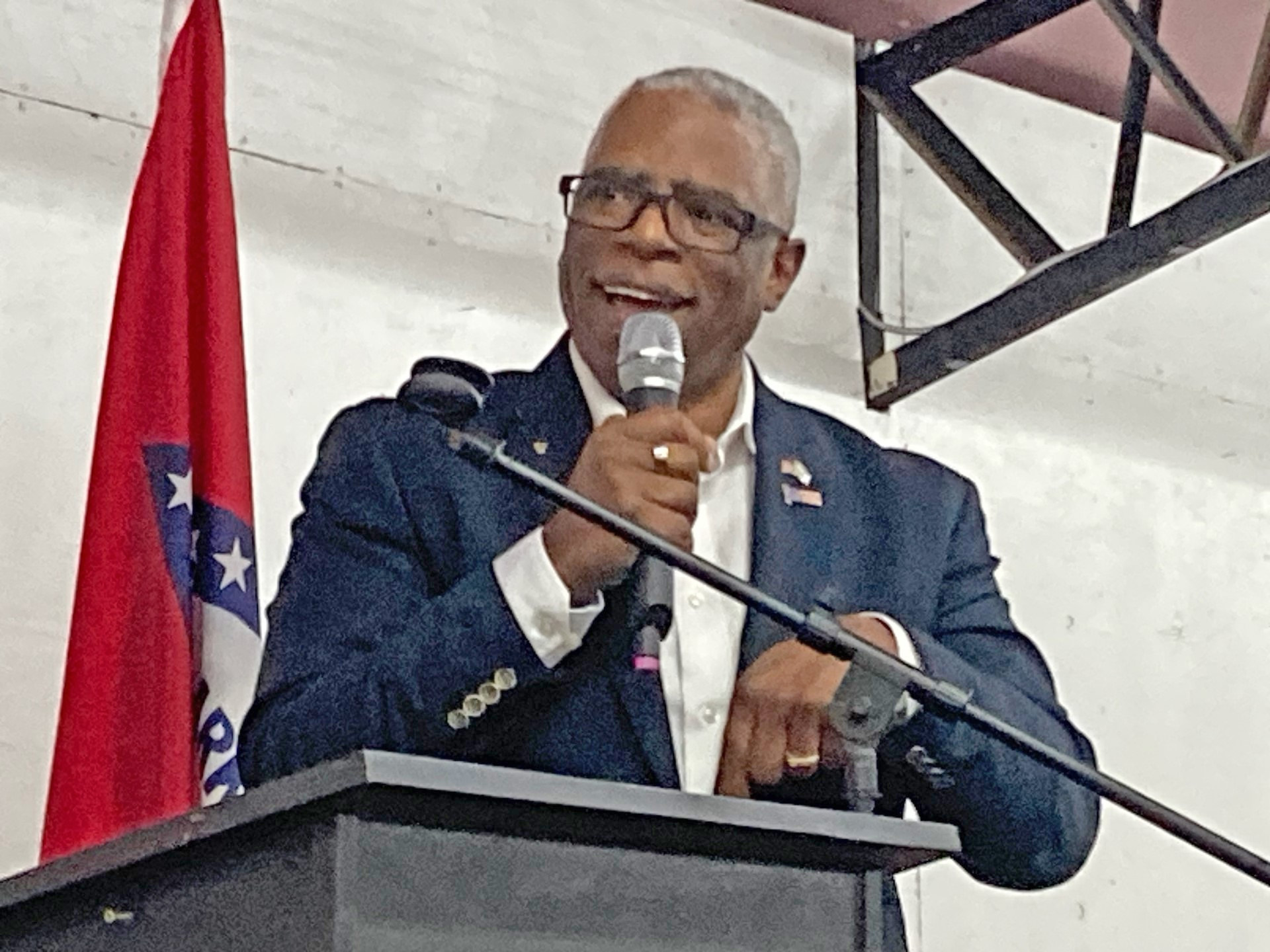 WOOD ADDRESSES CLEVELAND COUNTY GOP - Joseph Wood, the new chairman of the Arkansas Republican Party, urged local supporters of the party to maintain the momentum the GOP is seeing in Arkansas.