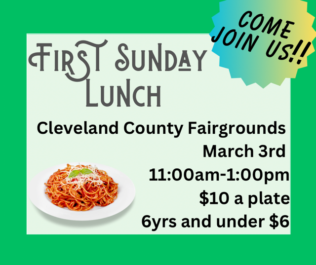 First Sunday Lunch March 3 at Fairgrounds