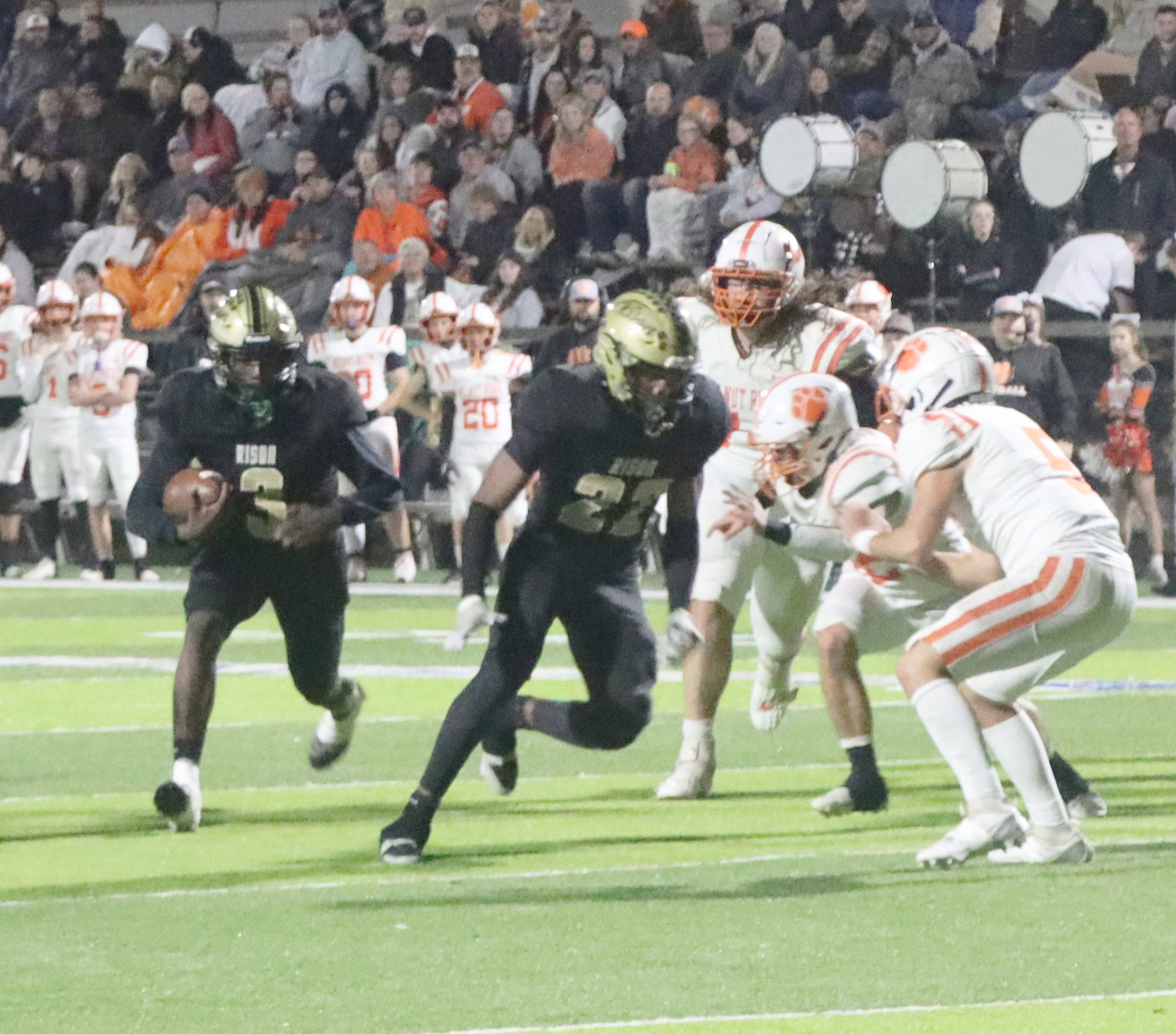 WALKER DELIVERS ON GROUND AND AIR - Rison quarterback Kyson Walker (left, no. 3) follows the block of Christian Reeves for a nice gain in first half action Friday night. Walker had eight rushers for 79 yards with a touchdown and also completed two-of-three passes for 59 yards and a touchdown to Christian Reeves. (Photo by Chris Phillips)