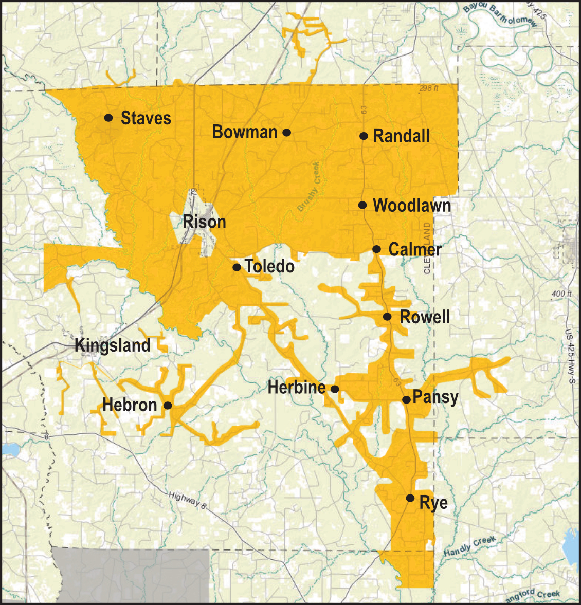 Shaded areas represent areas targeted for fiber optic.