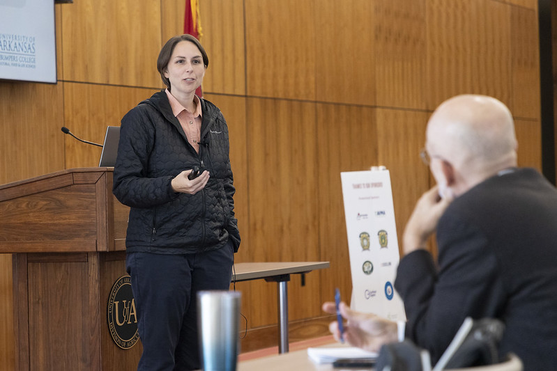 EGGS — Jada Thompson, assistant professor of agricultural economics and agribusiness with the Arkansas Agricultural Experiment Station, gave an overview of how highly pathogenic avian influenza affected egg prices and resulted in other economic impacts. (U of A System Division of Ag photo)