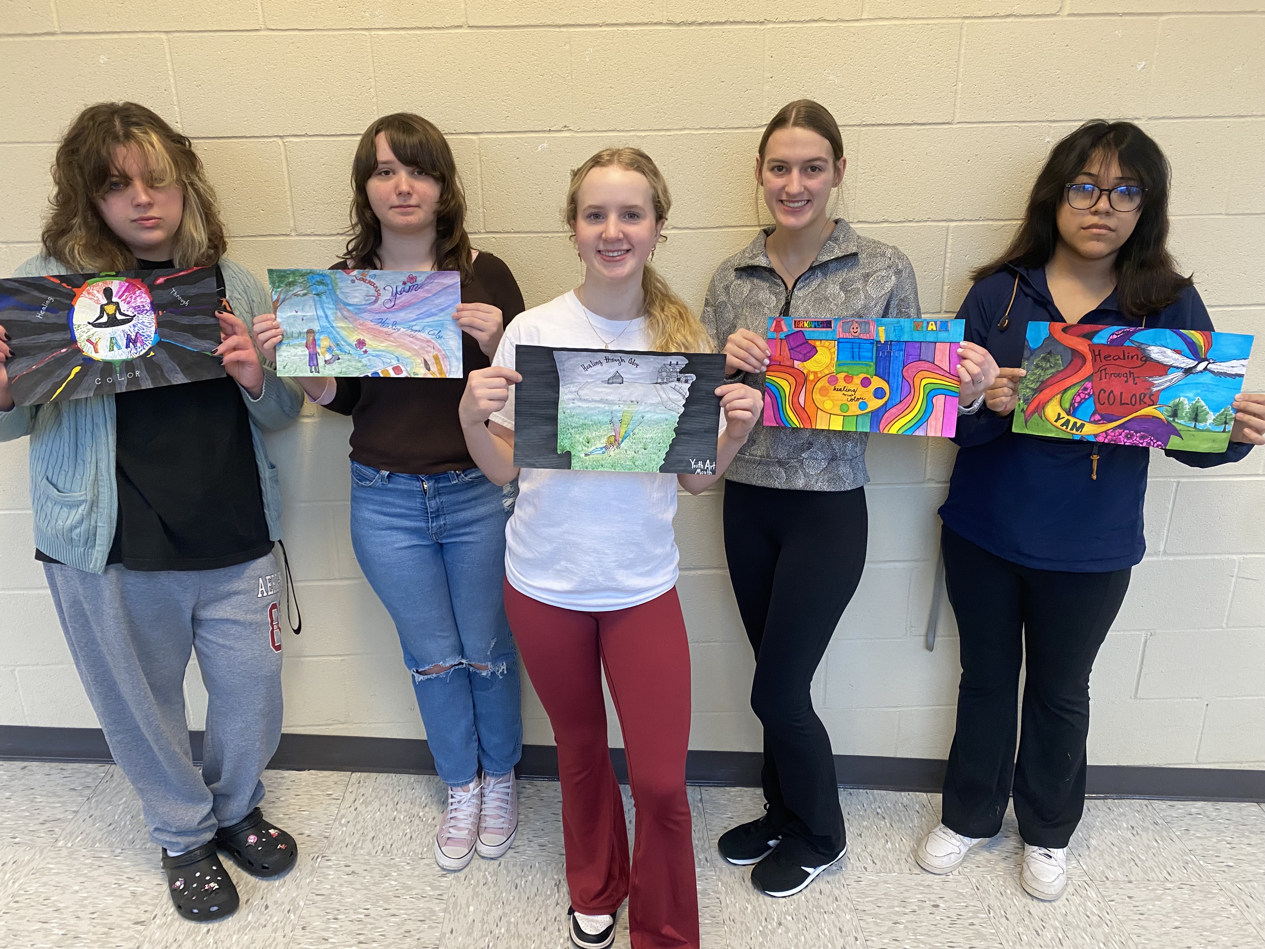 Woodlawn High School Art Contest Winners - Pictured left to right: Loralie Farmer, Nachelle Bass, Grace Holland, Annie Davidson and Belinda Simon.