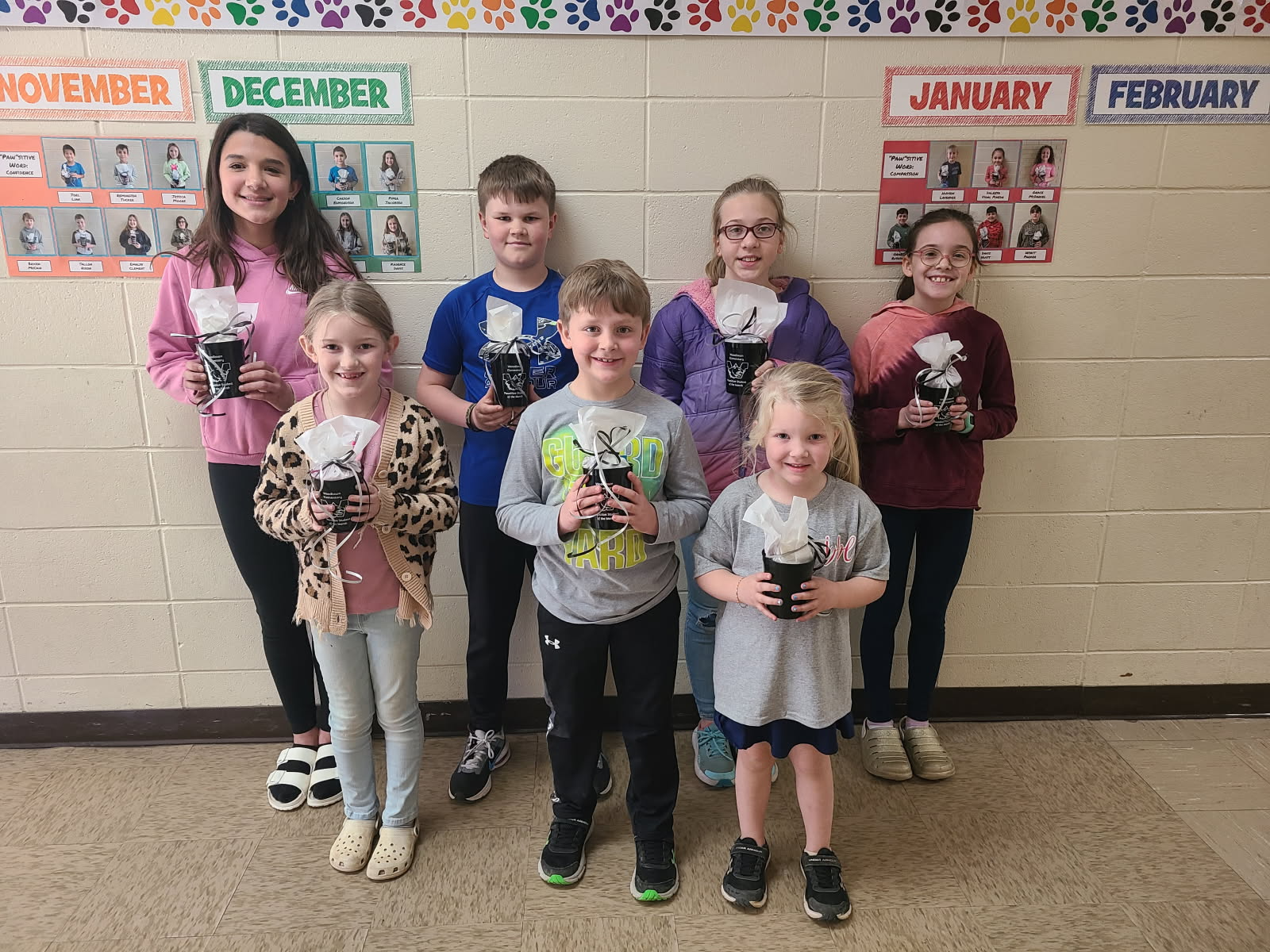 These Woodlawn Elemenetary students were nominated by their homeroom teachers for exhibiting good behavior and kindness throughout the month. Pictured left to right: Rylei Quail (5th grade), Eden Dively (2nd grade), Jace Gavin (4th grade), Grayson Sipes (1st grade), Isabelle Lowe (5th grade), Braelynn Blackwell (Kindergarten), Lydia Stone (3rd grade).