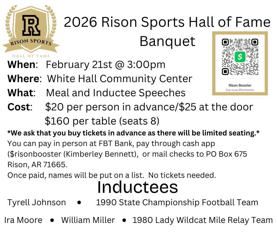 Rison Sports Hall of Fame Induction Banquet Feb. 21 at White Hall