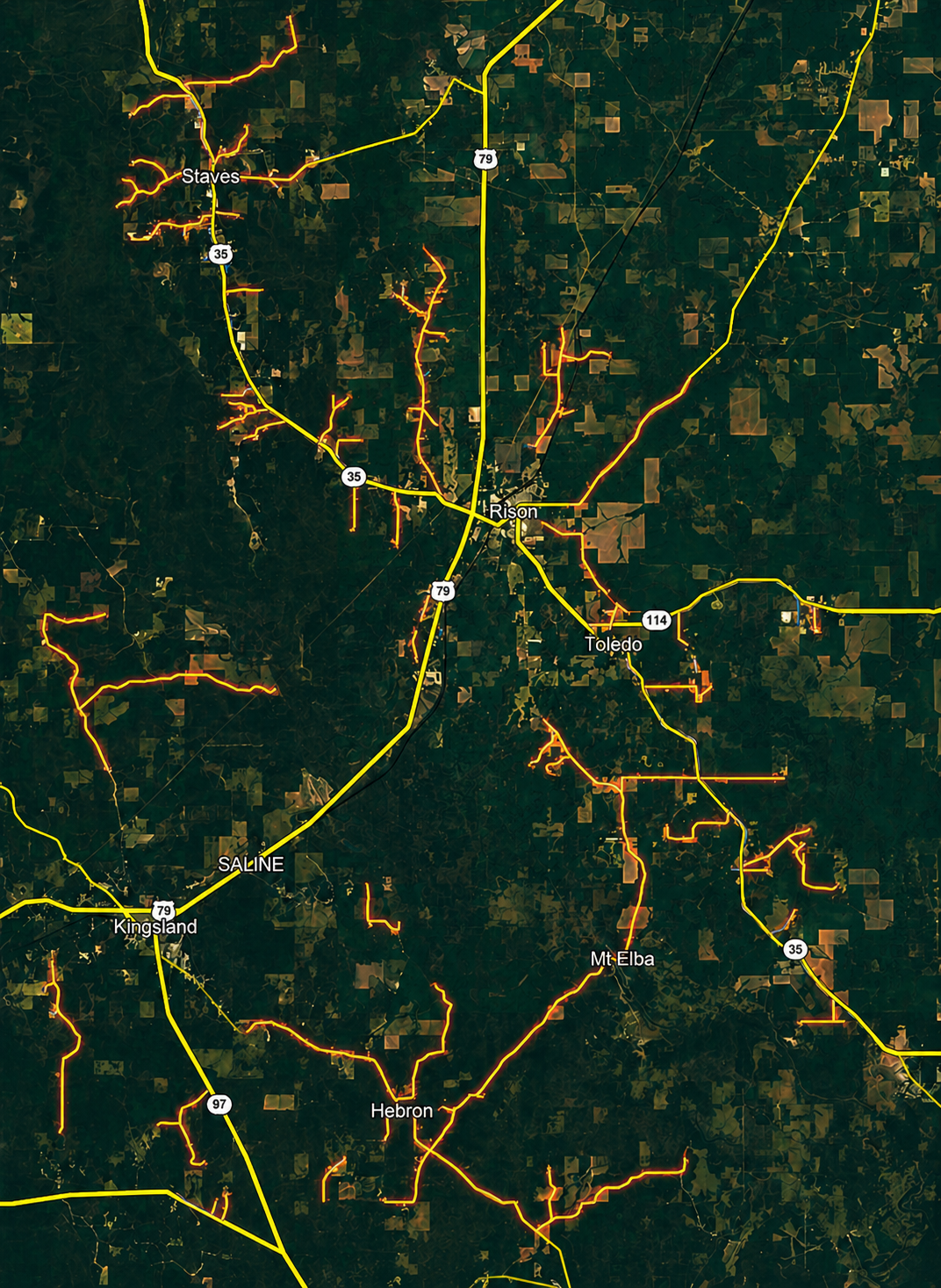 FIBER OPTIC EXPANSION - The orange line above represent where Rally Networks is extending its fiber optic network in Cleveland County. While customers will be able to connect to fiber optic internet service through the expansion, Cleveland County Telephone is also converting its land line telephone service from copper to fiber optic to provide a more reliable phone connection with better clarity.