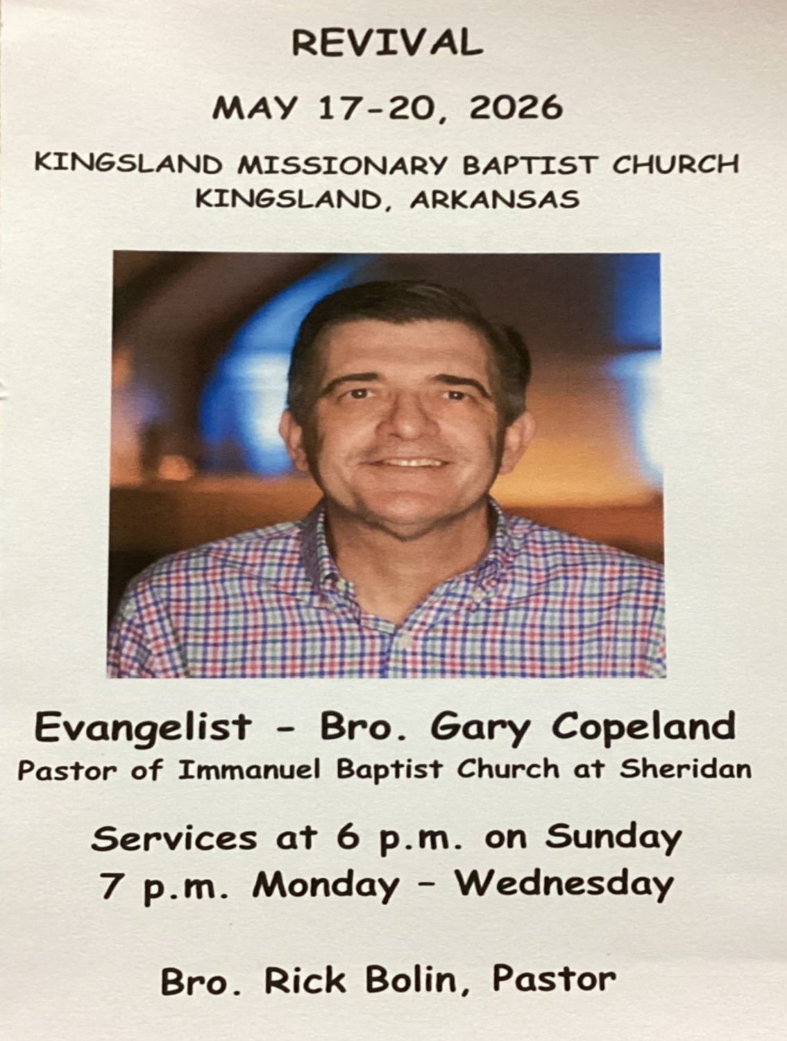 Revival May 17-20 at Kingsland MBC