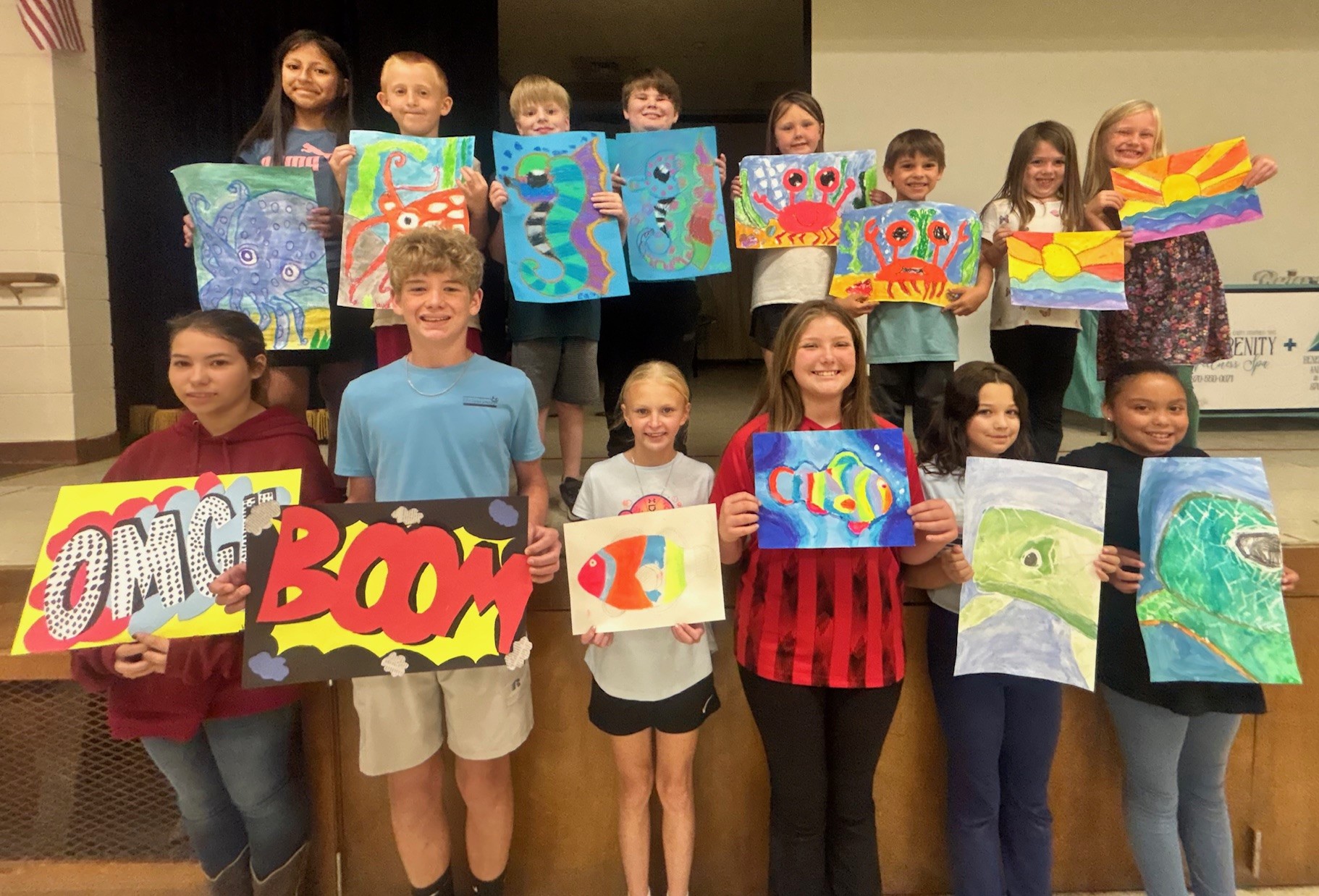 Bottom row, left to right: Haylie Ashcraft, Dylan Phillips, Kinzlee Smith, Elayna Barber, Lincoln Wirtjes, Amelia Miller. Top row, left to right: Ariana Gonzales, Jayce Lloyd, Easton Ford, Ryan McGarity, Ezmae Babcock, Curtis Ballard, Kynslee McEntire, Layla Small.