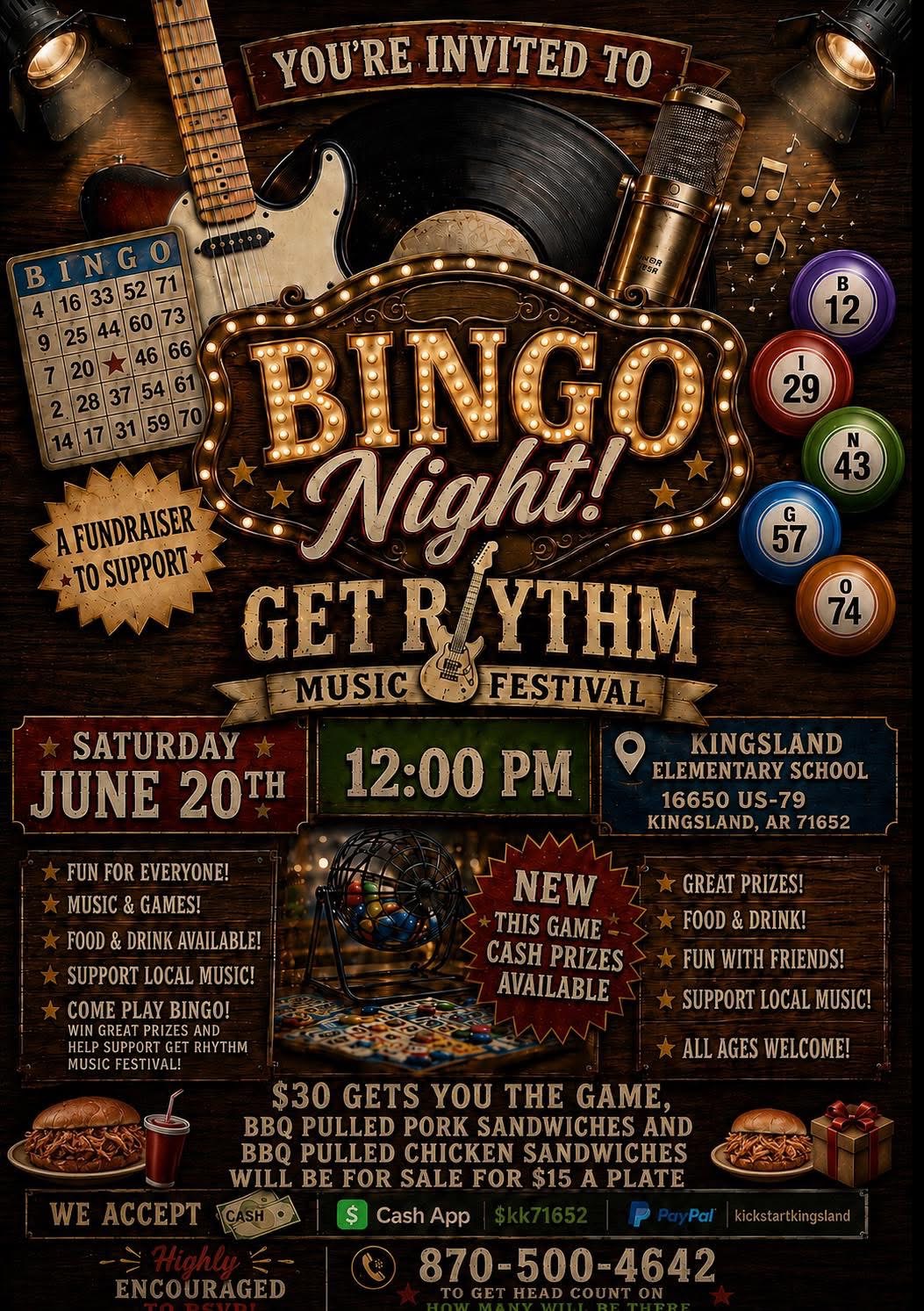 Bingo Fundraiser Saturday at Kingsland