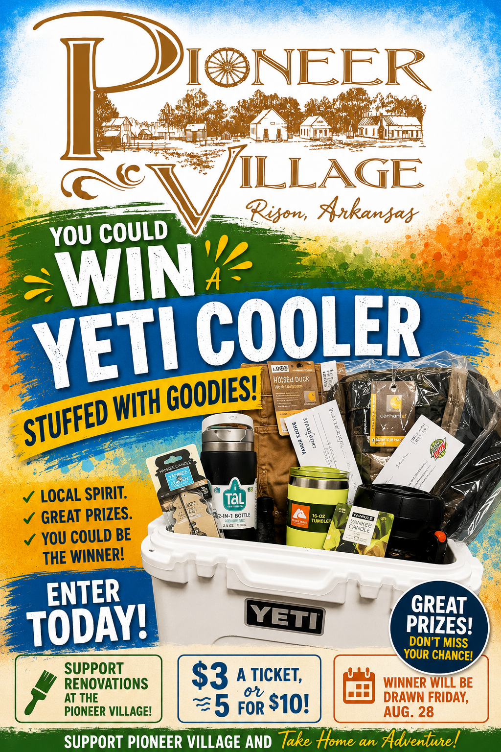 Pioneer Village Holding Drawing for Yeti Cooler