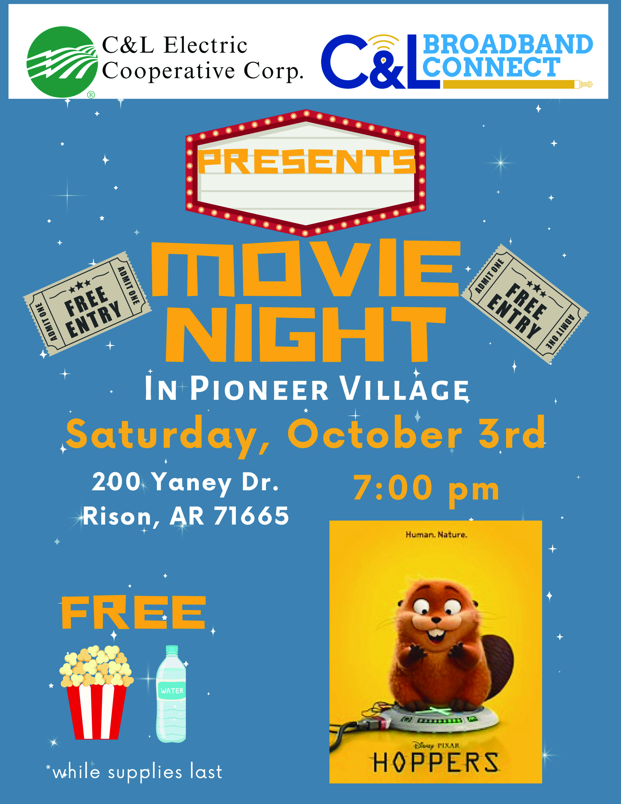 C&L Hosting Movie Night Saturday at Pioneer Village