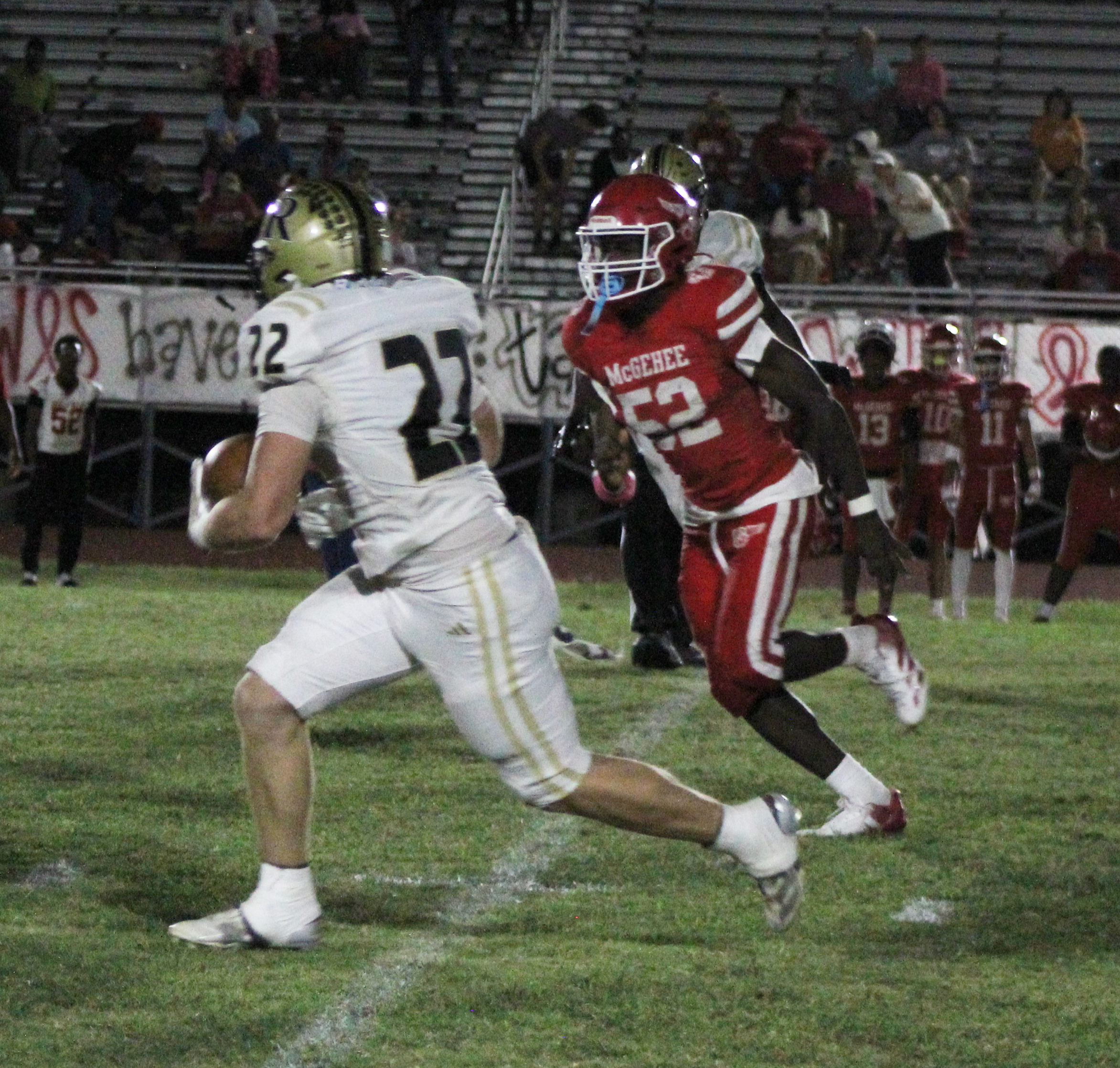 LATE SCORE FOR BITELY - Rison senior running back Aidan Bitely breaks free for a 42-yard touchdown run with 1:02 left in the game, pulling the Wildcats to within 32-26 of the McGehee Owls. McGehee was able to recover the ensuing onside kick attempt, and then made a first down to run out the clock to preserve the victory.