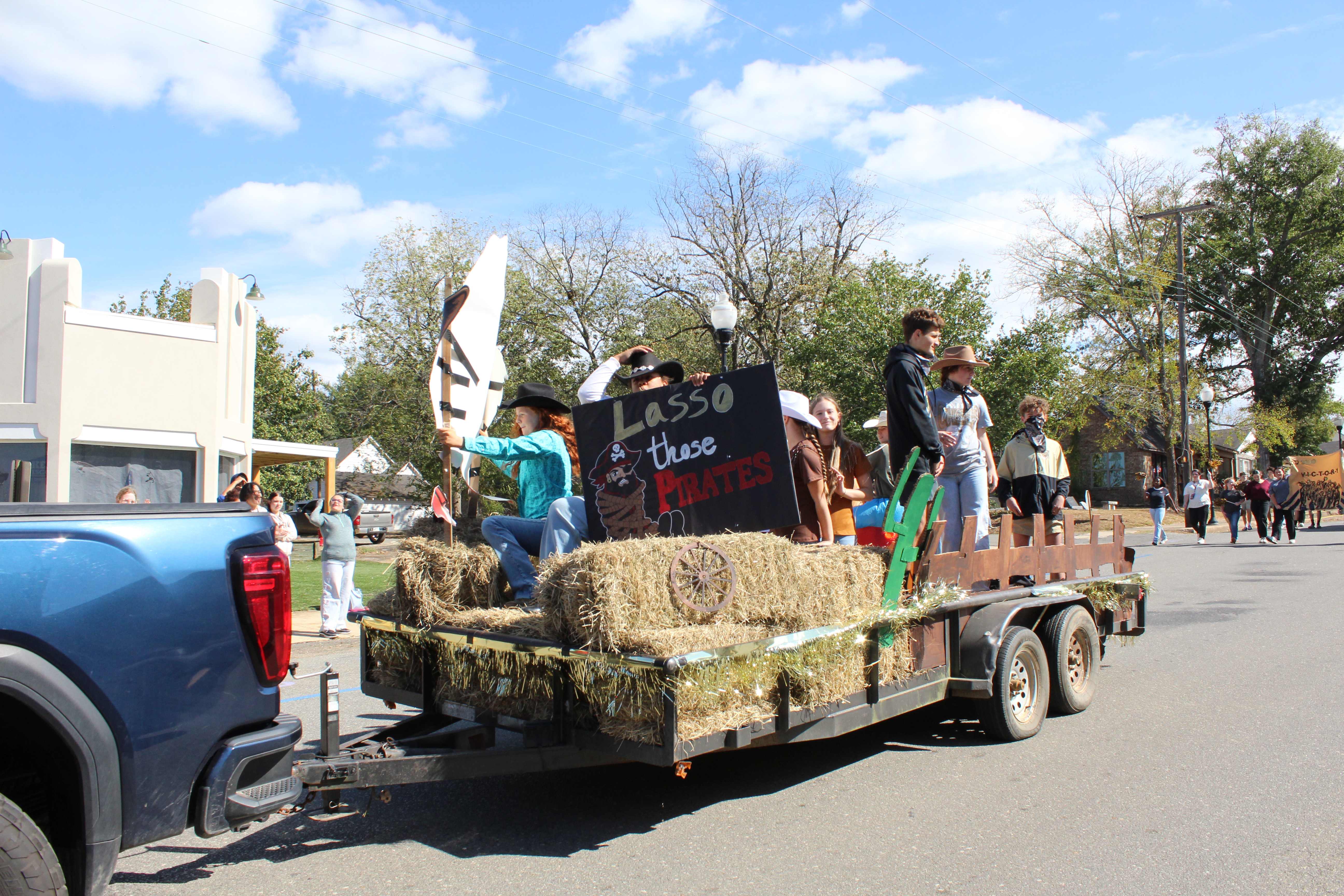 The eighth graders won the junior high contest with their rodeo themed float.