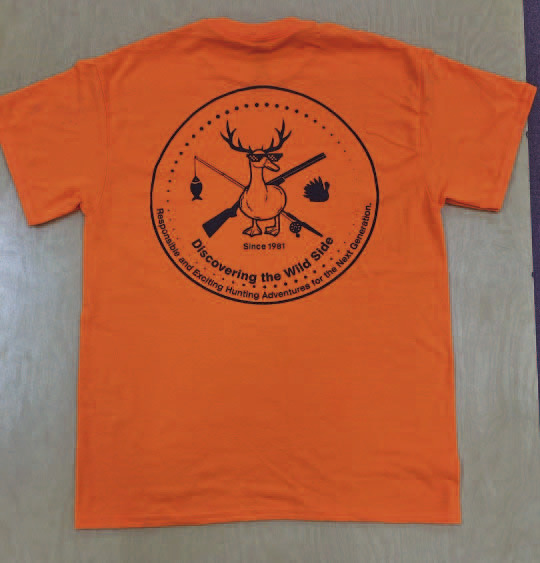 T-SHIRT GIVEAWAY - 400 of these hunter orange t-shirts will be given away at JAKES Day. They are sponsored by State Rep. Mike Holcomb, Shelter Insurance agent Dee Holcomb, Hartz Honey Hole, Scott Systems and Gateway Bank.