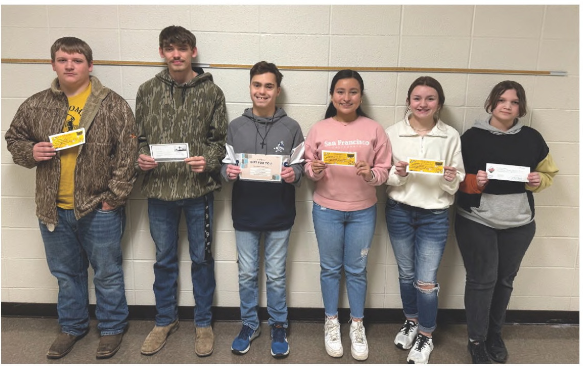 GOOD CATS AT RISON - Rison High School has selected its Good Cats for the second nine weeks. Students are selected from a random draw of students who have not been written up for tardiness or received detention. The students receive gift cards from local businesses as rewards. Pictred are Aaron Mayfield (El Girasol), Jacob Weaver (Triple Cross), Jaxson Gross (Anytime Smoothie), Jimena Castillo (Corner Express), Ashleigh Johnson (Main Street Cafe) and Dakota Johnson (Pizza Pro).