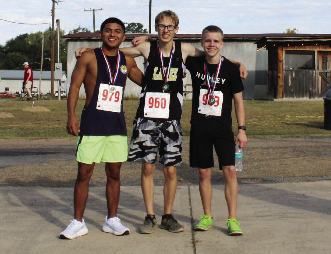 FALL INTO FITNESS 5K UNDER 28 MALE WINNERS - The top finishers i n the Under 28 Male Division at the Fall Into Fitness 5K at Rison in the Fall Saturday morning were (left to right) first, Kaleb Romero (19:50); second, Isaac Rowe (19:52); and third, Dakota Sullivan (23:02).