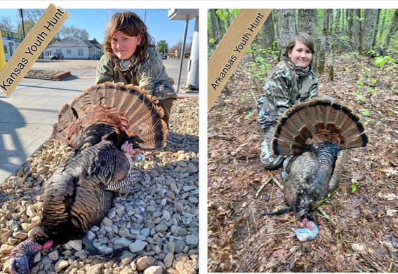 GOBBLERS FROM TWO STATES - Rison Elementary student Archer Davis of the Toledo community bagged two turkeys during youth hunts in two different states. The Kansas bird had a 12 in beard, 1 1/2 inch spurs and weighed 26 lbs. The Arkansas bird had a 9 inch beard, 3/4 inch spurs and weighed 19 lbs.
