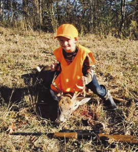 FIRST DEER - Miles Taylor, 6, killed his first deer Saturday while hunting with his Pawpaw Oscar Gerard. He is the son of Ashley and Justin Taylor of Rison.
