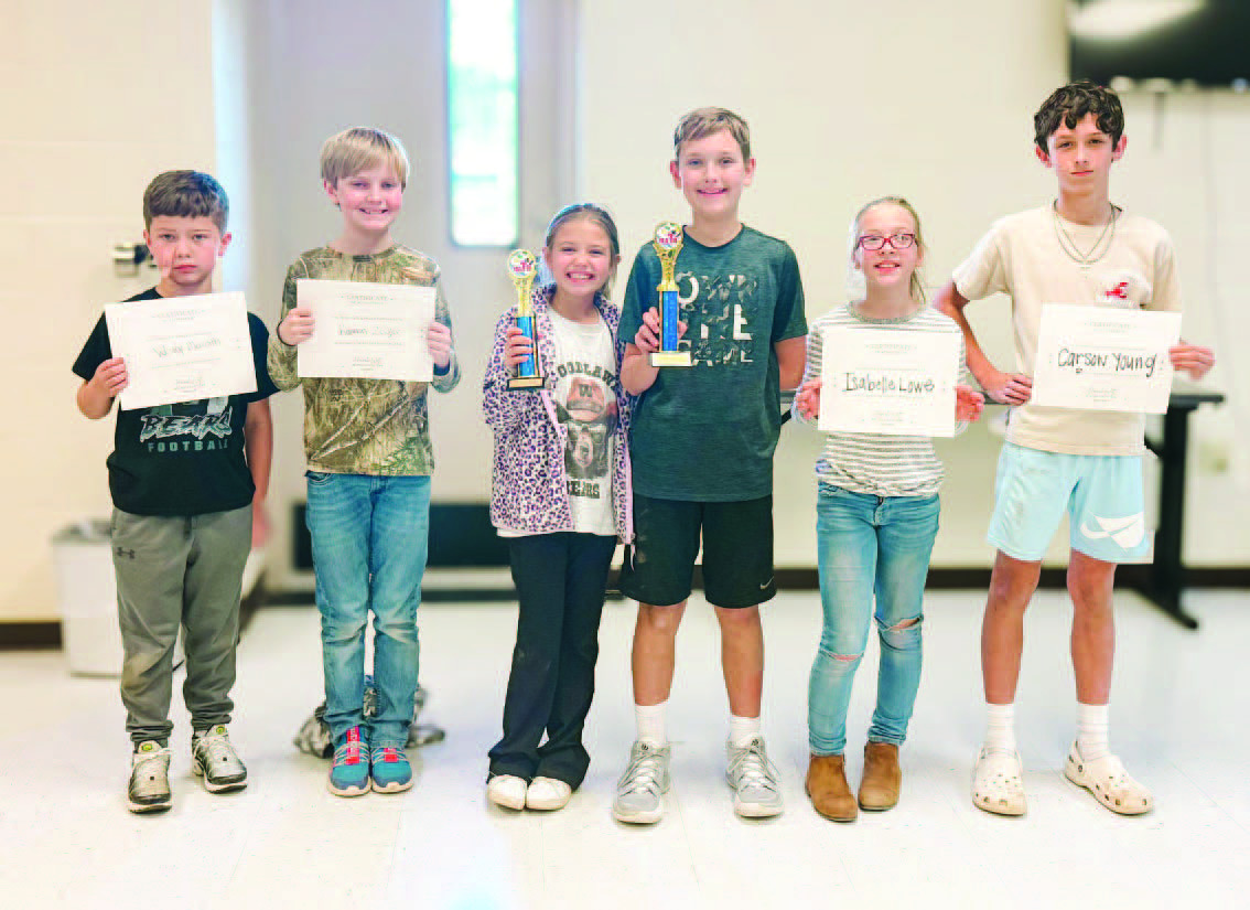 The winners of third through fourth grade: Champion: Emma Brock, Runners up: Kannon Ziegler and Wesley Meredith. The winners of fifth through sixth grade: Champion: Luke Roberts, Runners up: Isabelle Lowe and Carson Young.