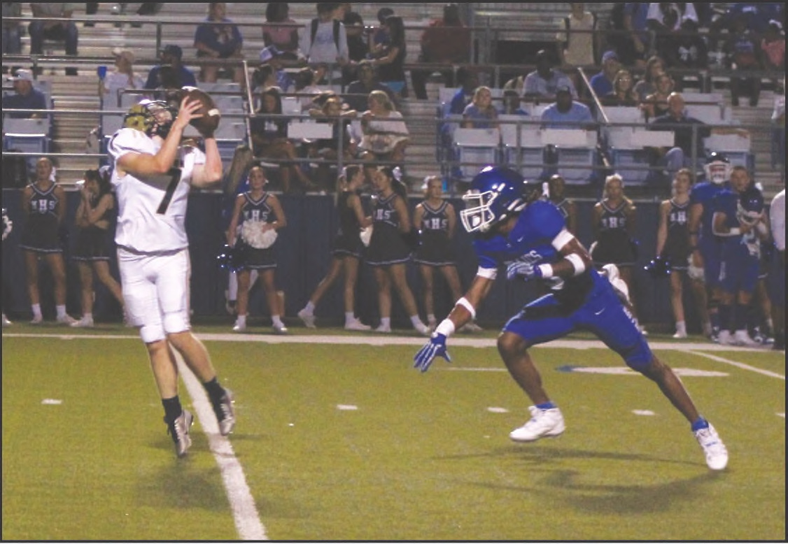 BUTLER FINDS ENDZONE - Rison’s Bishop Butler gets behind the coverage and hauls in a 46-yard touchdown pass from Kyson Walker to cap the Wildcats’ opening drive with a score against the Class 4A Monticello Billies Tuesday night at Hyatt Field in Monticello.