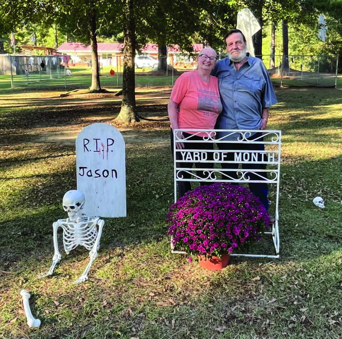 YARD OF THE MONTH: OCTOBER 2025 - Cleveland County Cultivators and Master Gardeners have selected the yard of Paul &amp; Tammy Bray as Halloween (October) yard of the month. The Bray's have everything from ghosts, to pumpkins &amp; mums, to witches, and even a cemetery in their yard.