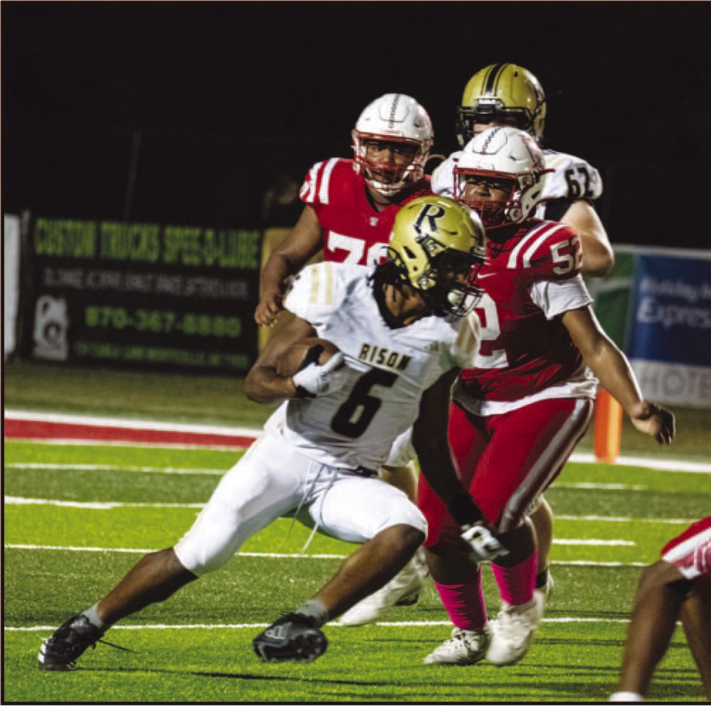 BIG NIGHT FOR RAULS - Rison running back !aAuis Rauls turneS in one o&amp; Mis best overall e&amp;&amp;orts o&amp; tMe season FriSay nigMt by rusMing &amp;or 163 yarSs on 23 carries wMile scoring a team-MigM tMree toucMSowns anS tMree two-point conversions. WilScat CoacM CMris Vereen noteS tMat Rauls sMoweS great leaSersMip in tMe practices Suring tMe week leaSing up to tMe come-&amp;rombeMinS victory over Drew Central. (PMoto by !e&amp;&amp; Young)