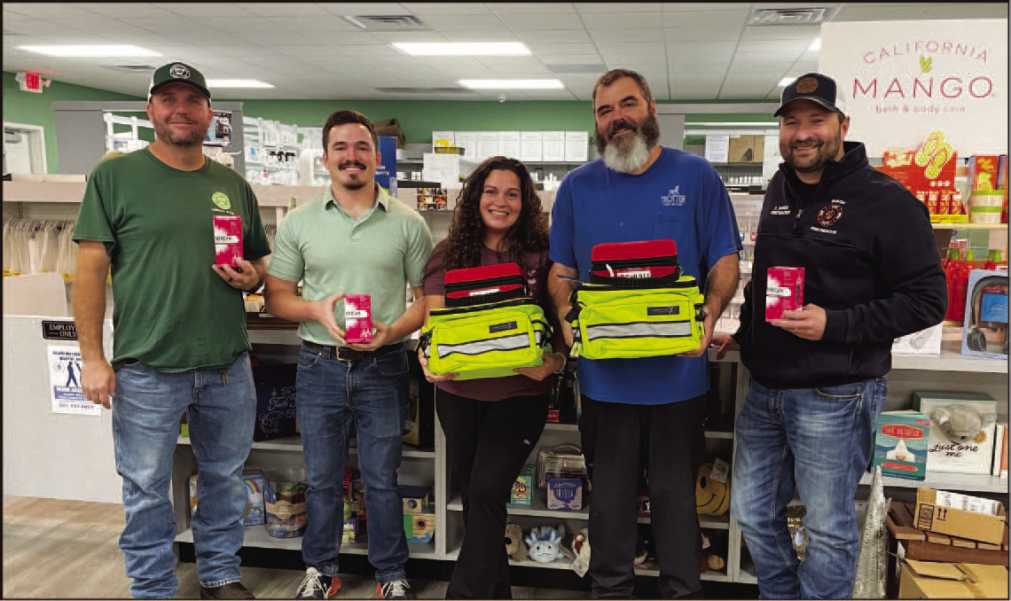 Pictured are (left or right) Rison Fire Captain Nick Bennett, Nathan Wilson, Anna Matkin, Rison Fire Chief Alan Parnell and Rison firefighter Keden Shrum.
