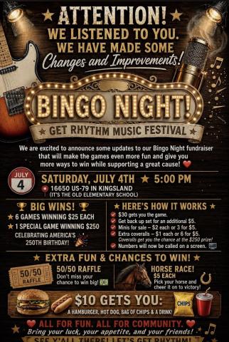 Kickstart Kingsland Hosting Fourth of July Bingo, Spaghetti Supper