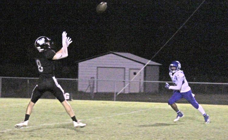 JOHNSON EMERGING AS TARGET - Woodlawn junior tight end Aiden Johnson prepares to pull in a 24-yard touchdown pass from quarterback Jaxson Martin late in the second quarter to extend the Bears’ lead to 36-14. Johnson is beginning to establish himself as a dependable target in the passing game after hauling in two passes for 50 yards against Strong as well as catching a two-point conversion.