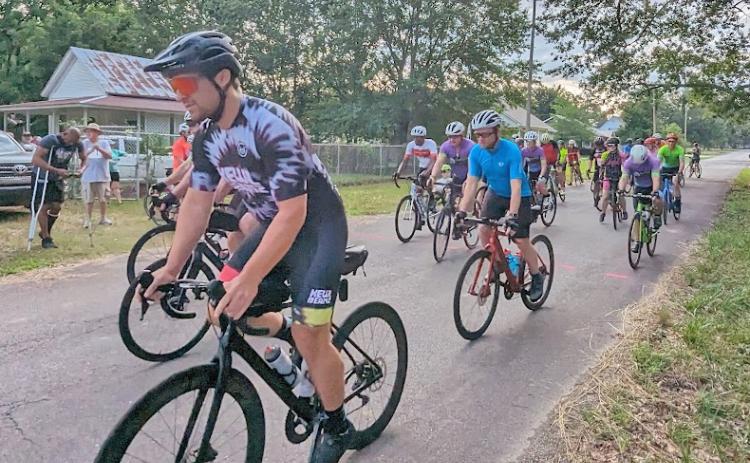 CRUISN' CLEVELAND COUNTY BIKE RIDE DEEMED A SUCCESS - Bike riders department from the Pioneer Village Saturday morning for the first ever Cruisin' Cleveland County Bike Ride. Rison Mayor Charles Roberts and Event Organizer Darren Austin deemed the first-ever bike ride a success as 37 riders from across the state took part in the event that featured routes of up to 65 miles across the county. (Photo by Douglas Boultinghouse)