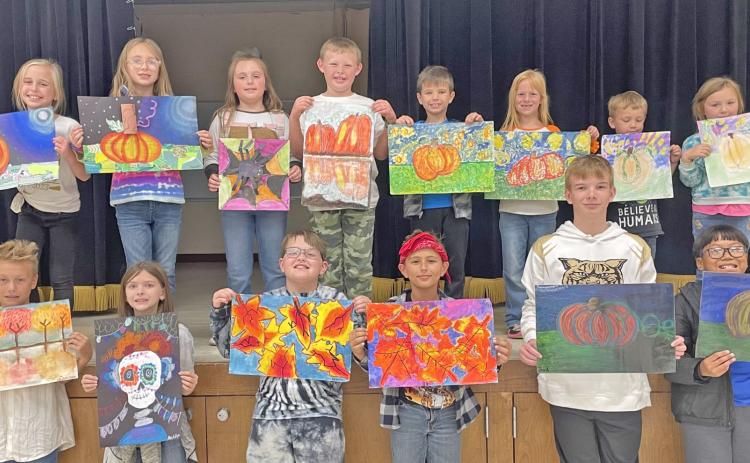 RISON ELEMENTARY ARTISTS OF THE MONTH - Bottom row, left to right: Cannon Taylor, Maddye Cothran, Brentley Compton, Weston Reed, Payne Prescott, Alfa Lodua; top row, left to right: Rayleigh Lloyd, Kaleigh Walters, Belle Brown, Corbyn Gazaway, Knox Lephiew, Kendal Fisler, Cylas Berry, Emma Miller.