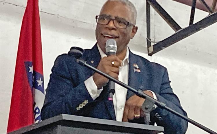 WOOD ADDRESSES CLEVELAND COUNTY GOP - Joseph Wood, the new chairman of the Arkansas Republican Party, urged local supporters of the party to maintain the momentum the GOP is seeing in Arkansas.