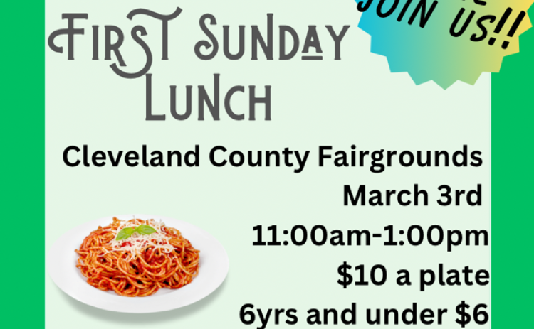 First Sunday Lunch March 3 at Fairgrounds