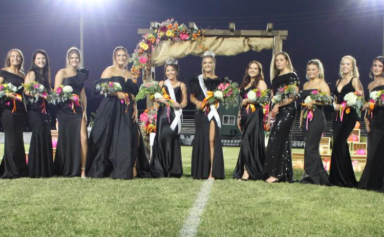 2024 WOODLAWN HIGH SCHOOL HOMECOMING COURT - Woodlawn High Scho ol held its 2024 Homecoming ceremony last Thursday on the football field at the Carl Jones Sports Complex. The Senior Homecoming Court included (left to right) Emily Ashcraft, Lilly Jo Bradley, Kaycee Davis, Kathryn Dixon, Lillie Faye McWhorter, Miss Football Sweetheart Lily White, 2024 Homecomign Queen Sarah Melhorn, Taylor Beatty, Kennedie Freyer, Presley Bradshaw, Grace Holland, Chloe Place, and Annie Davidson.