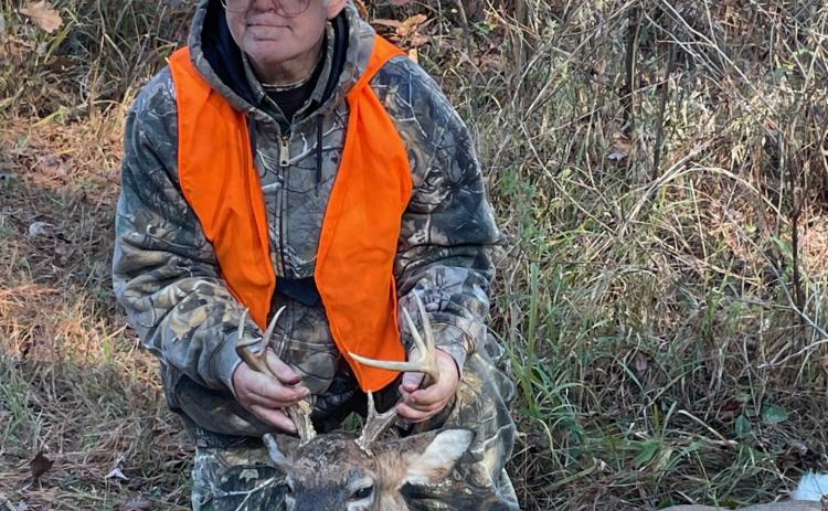 LUKE KIMBRELL BAGS 7-POINTER - Luke Kimbrell of Rison poses with this 7-pointer he bagged while hunting Monday morning, Dec. 2, in Cleveland County.