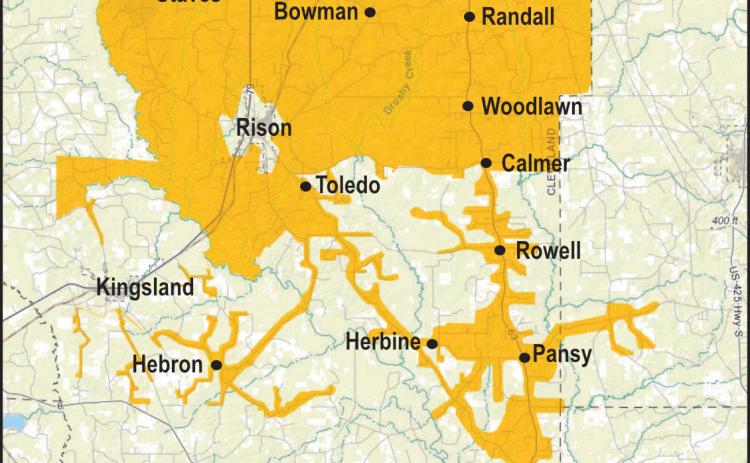 Shaded areas represent areas targeted for fiber optic.