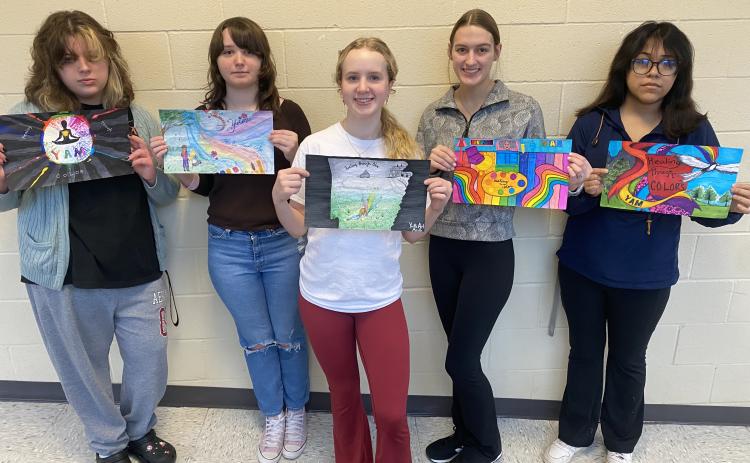 Woodlawn High School Art Contest Winners - Pictured left to right: Loralie Farmer, Nachelle Bass, Grace Holland, Annie Davidson and Belinda Simon.