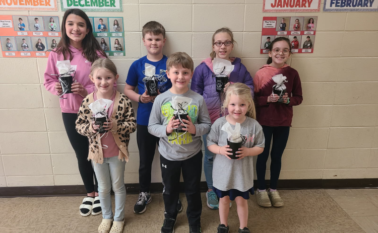 These Woodlawn Elemenetary students were nominated by their homeroom teachers for exhibiting good behavior and kindness throughout the month. Pictured left to right: Rylei Quail (5th grade), Eden Dively (2nd grade), Jace Gavin (4th grade), Grayson Sipes (1st grade), Isabelle Lowe (5th grade), Braelynn Blackwell (Kindergarten), Lydia Stone (3rd grade).