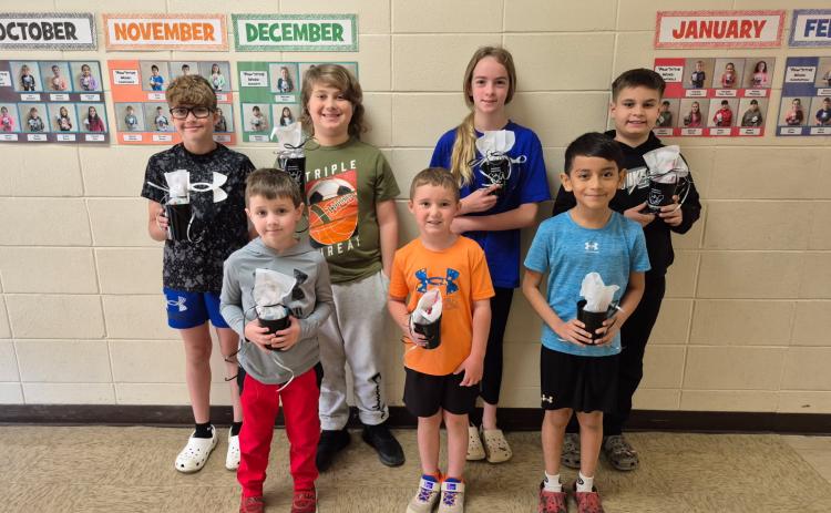 WES MARCH STUDENTS OF THE MONTH - These students were nominated by their homeroom teachers for exhibiting good behavior and kindness throughout the month. Left to Right: Bentley Gober (5th), Jake Hill (1st), Jestin Chastain (6th), Huck Long (K), Addison Young (4th), Bryant Botello-Pacheco (2nd), and Cayden Bolen (3rd).