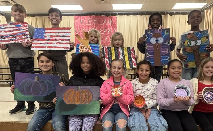 RISON ELEMENTARY ARTISTS OF THE MONTH (NOVEMBER) - Bottom row, left to right: Ean Rhodes, Kennedy King, Rayleigh Lloyd, Lani Wells, Amelia Miller, Brooksie Leopard. Top row, left to right: Payton Ford, Knox Lephiew, Haylie Hooks, Ja’Elle Caldwell, Caden Moore. (Not pictured: Paislee Ercanbrack).