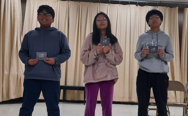 CLEVELAND COUNTY SPELLING BEE WINNERS - Rison Schools recently hosted the Cleveland County Spelling Bee. Pictured are: George Lodua, 1st place; Ester Sung, 2nd place; Victor Hu, 3rd place. George Lodua will advance to the state competition on March 7 at The Vines Center in Little Rock. CCSD appreciates FBT Bank for sponsoring our county competition.