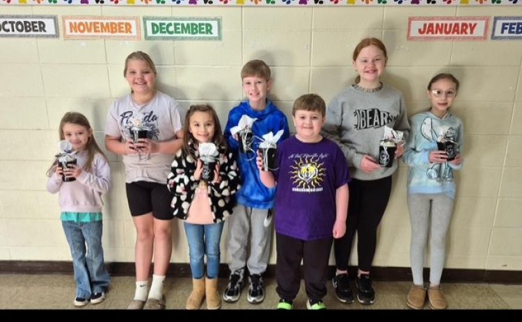 WES January Students of the Month - These students were nominated by their homeroom teachers for exhibiting good behavior and kindness throughout the month! Left to Right: Kennedy Massanelli (1st), Karli Seward (4th), Rylie Spakes (K), Tallon Nixon (5th), Ethan Scharf (2nd), Allie Cruce (6th), Norah Parkerson (3rd).