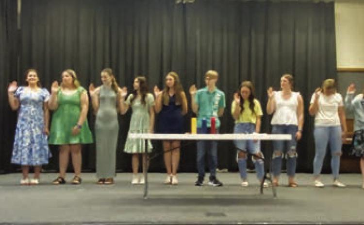 NATIONAL ART HONOR SOCIETY - Students were inducted into the Woodlawn chapter of the National Art Honor society May 19. 13 members attended with parents and friends. Students must maintain a 3.0 overall GPA and a 3.25 GPA in Art. Three senior members earned honor cords to wear at Graduation this year.