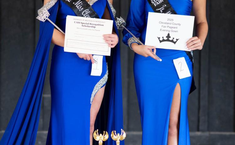 FAIR QUEENS - Cain Wilkins (left) was crowned the 2025 Miss Cleveland County and Brynne Stover (right) was crowned the 2025 Junior Miss Cleveland County Teen during the annual pageant held Saturday, Sept. 13 in advance of Fair Week. The two queens will compete in October at the Arkansas State Fair pageant. (Photo by Meredith Wilkins).