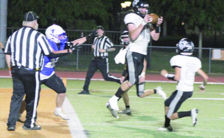 PICK SIX - Woodlawn's Beau Watson (center, 45) picks off a South Side pass at the Bears' 1 yard line before returning it 99 yards for a touchdown on the second play of the second quarter. The Hornets were driving to make it a one-score game, but instead Watson's return gave Woodlawn a threescore advantage. Also pictured for the Bears is Brayden Jones (25).