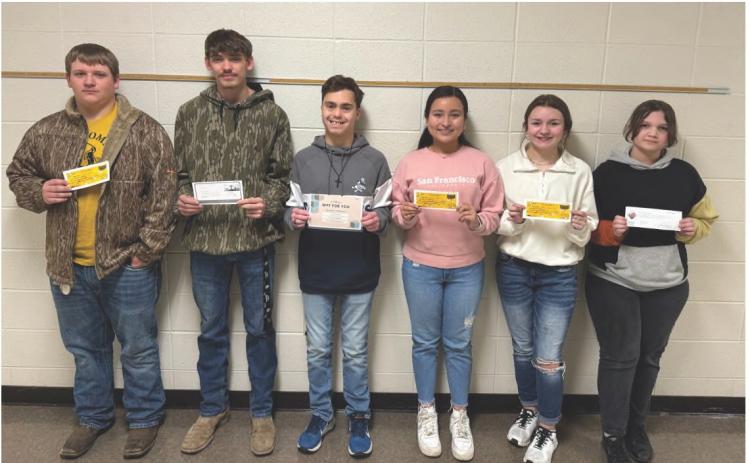 GOOD CATS AT RISON - Rison High School has selected its Good Cats for the second nine weeks. Students are selected from a random draw of students who have not been written up for tardiness or received detention. The students receive gift cards from local businesses as rewards. Pictred are Aaron Mayfield (El Girasol), Jacob Weaver (Triple Cross), Jaxson Gross (Anytime Smoothie), Jimena Castillo (Corner Express), Ashleigh Johnson (Main Street Cafe) and Dakota Johnson (Pizza Pro).
